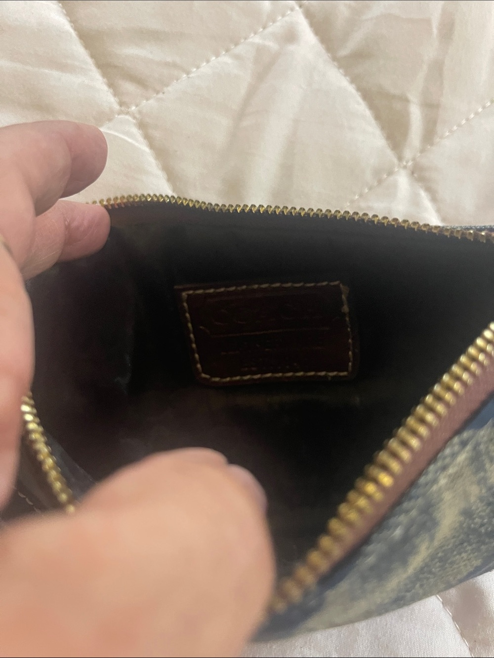Coach Patchwork Wristlet in Blue and Brown with Gold Accent - Picture 2 of 3